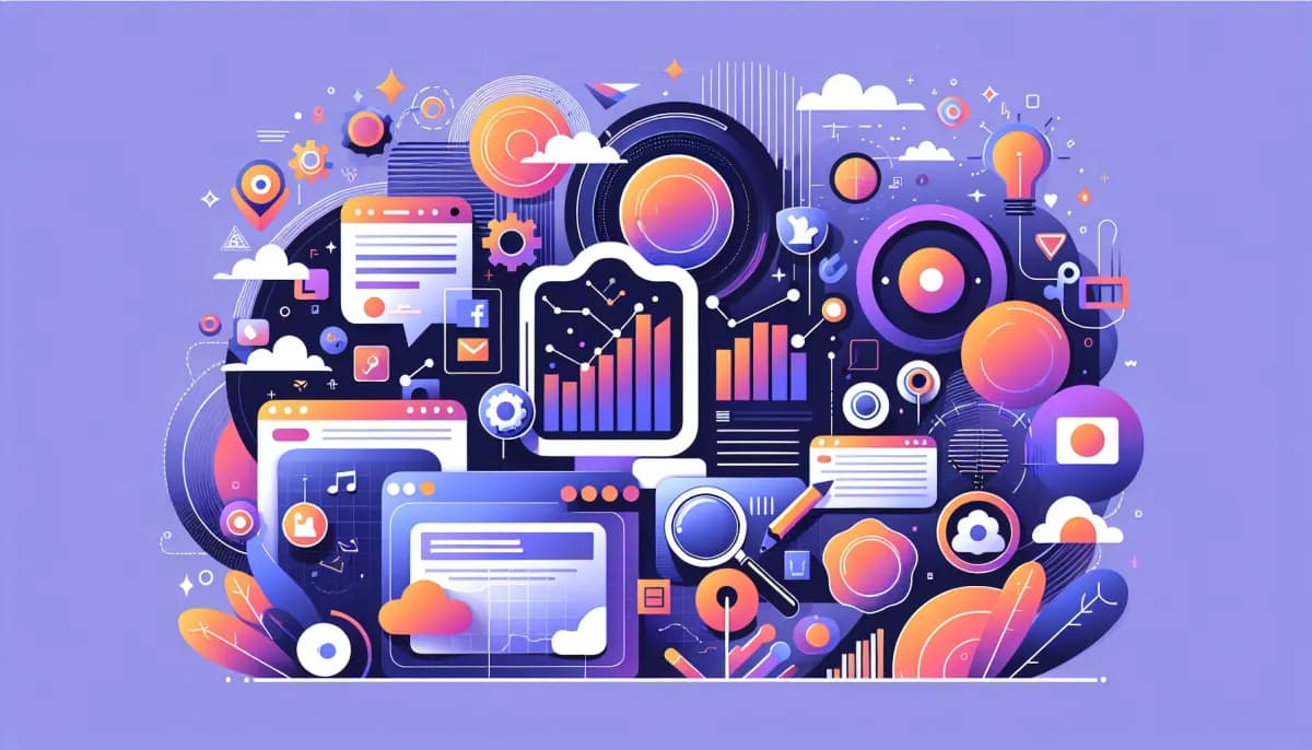 Social media marketing tool logos on a digital dashboard interface