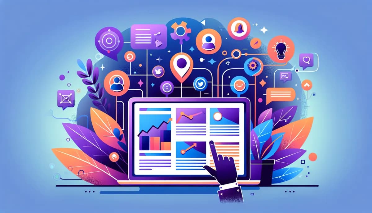 Multiple social media dashboards open on screens showing multi-platform management